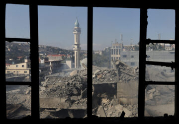 FILE - Destroyed buildings at a commercial street that was hit by Israeli airstrikes are seen in Nabatiyeh town, south Lebanon, on Oct. 13, 2024. (AP Photo/Mohammed Zaatari, File)