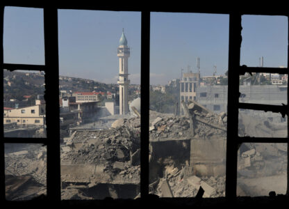 FILE - Destroyed buildings at a commercial street that was hit by Israeli airstrikes are seen in Nabatiyeh town, south Lebanon, on Oct. 13, 2024. (AP Photo/Mohammed Zaatari, File)