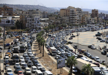 FILE - Cars sit in traffic as they flee southern villages in Sidon, Lebanon, on Sept. 23, 2024. (AP Photo/Mohammed Zaatari, File)