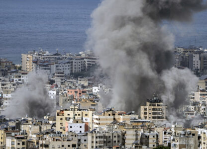 Smoke rises after an Israeli airstrike on Dahiyeh, in the southern suburb of Beirut, Lebanon, Monday, Nov. 25, 2024. (AP Photo/Bilal Hussein)