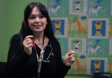 Doctor Dolly Noun, a pediatric hematologist and oncologist at the Children Cancer Center of Lebanon, speaks during an interview with the Associated Press, in Beirut, Lebanon, Friday, Nov. 15, 2024. (AP Photo/Hussein Malla)