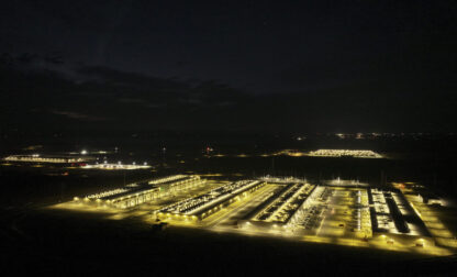 Amazon Web Services data center is seen at night on Thursday, Aug. 22, 2024, in Boardman, Ore. (AP Photo/Jenny Kane)