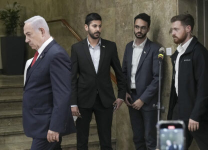 Israeli Prime Minister Benjamin Netanyahu arrives to a press conference in Jerusalem, Monday, Dec. 9, 2024. (AP Photo/Maya Alleruzzo, Pool)