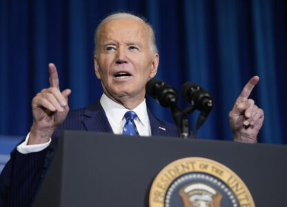 President Joe Biden speaks at the 2024 White House Tribal Nations Summit at the Department of the Interior in Washington, Monday, Dec. 9, 2024. (AP Photo/Susan Walsh)