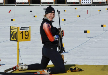 In this 2010 photo provided by Julia Bayly biathlete Grace Boutot practices at the 10th Mountain Ski Center in Fort Kent, Maine. (Julia Bayly via AP)