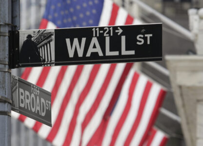 FILE - Signs marking the intersection of Broad and Walls streets appear near the New York Stock Exchange, Oct. 1, 2024, in New York. (AP Photo/Peter Morgan, File)