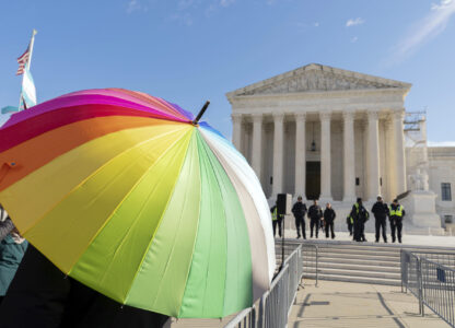 Supporters for transgenders rights protest during a rally outside of the Supreme Court, Wednesday, Dec. 4, 2024, in Washington. The Supreme Court is set to hear arguments on the constitutionality of Tennessee's ban on gender-affirming care for transgender minors. (AP Photo/Jose Luis Magana)