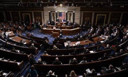 FILE - Vice President Mike Pence and Speaker of the House Nancy Pelosi, D-Calif., officiate as a joint session of the House and Senate convenes to count the Electoral College votes cast in the presidential election, at the Capitol in Washington, Jan. 6, 2021. (AP Photo/J. Scott Applewhite, File)