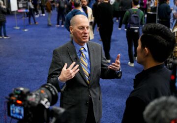 Gary Shapiro, CEO of the Consumer Technology Association, talks during an interview at 2025 CES Unveiled, Sunday, Jan. 5, 2025, in Las Vegas. (AP Photo/Jack Dempsey)