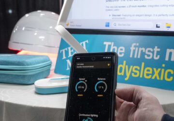 Lili showcases a reading light and monitor with adjustable frequency to help people with dyslexia during 2025 CES Unveiled, Sunday, Jan. 5, 2025, in Las Vegas. (Photo by Jack Dempsey)