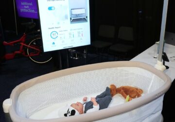 Bosch showcases the Revol Intelligent Crib, which monitors the baby's vital signs and can automatically rock if the baby is crying, during 2025 CES Unveiled, Sunday, Jan. 5, 2025, in Las Vegas. (AP Photo/Jack Dempsey)