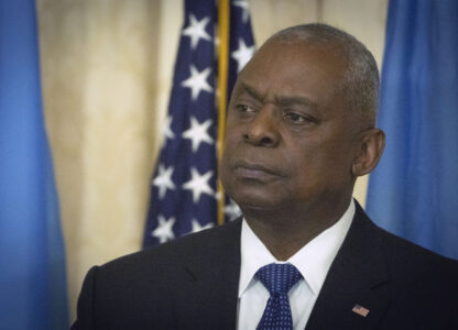 FILE - US Secretary of Defence Lloyd Austin makes a speech at Diplomatic Academy of Ukraine in Kyiv, Ukraine, Monday, Oct. 21, 2024. (AP Photo/Efrem Lukatsky, File)