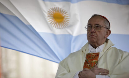 FILE - Argentina's Cardinal Jorge Bergoglio giving a mass outside the San Cayetano church in Buenos Aires, Aug. 7, 2009. (AP Photo/Natacha Pisarenko, File)