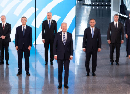 FILE - NATO Secretary General Jens Stoltenberg, second left, and U.S President Joe Biden, center, pose with other leaders during a family picture at the NATO headquarters where the 30-nation alliance hopes to reaffirm its unity and discuss increasingly tense relations with China and Russia, as the organization pulls its troops out after 18 years in Afghanistan, June, 14, 2021. (Jacques Witt, Pool via AP, File)