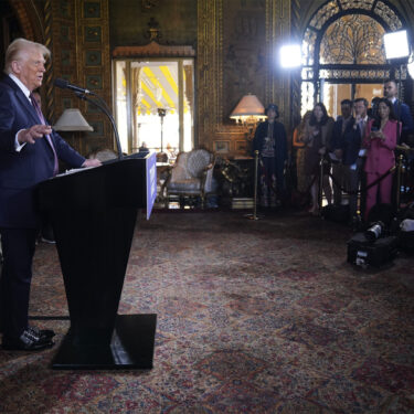 FILE - President-elect Donald Trump speaks during a news conference at Mar-a-Lago, Jan. 7, 2025, in Palm Beach, Fla. (AP Photo/Evan Vucci, File)