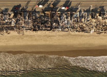 An aerial view shows the devastation by the Palisades Fire Thursday, Jan. 16, 2025 in Malibu, Calif. (AP Photo/Jae C. Hong)