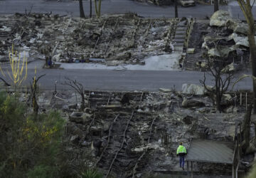 Homes at the Pacific Palisades Bowl Mobile Estates destroyed by the Palisades Fire are seen in the Pacific Palisades neighborhood of Los Angeles, Thursday, Jan. 16, 2025. (AP Photo/Damian Dovarganes)