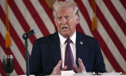 President-elect Donald Trump speaks during a meeting with Republican governors at Mar-a-Lago, Thursday, Jan. 9, 2025, in Palm Beach, Fla. (AP Photo/Evan Vucci)