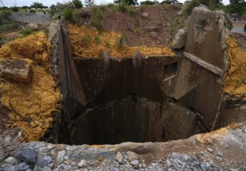 An abandoned gold mine, where miners were rescued from below ground, in Stilfontein, South Africa, Thursday, Jan. 16, 2025. (AP Photo/Themba Hadebe)