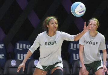 Rose's players Angel Reese, left, and Lexie Hull practice, Thursday, Jan. 16, 2025, in Medley, Fla., as the new 3-on-3 women's basketball league Unrivaled tips off this weekend. (AP Photo/Marta Lavandier)