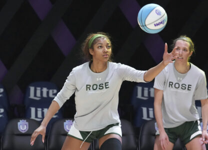 Rose's players Angel Reese, left, and Lexie Hull practice, Thursday, Jan. 16, 2025, in Medley, Fla., as the new 3-on-3 women's basketball league Unrivaled tips off this weekend. (AP Photo/Marta Lavandier)