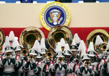 Members of the marching band from Mississippi Valley State University perform at an indoor Presidential Inauguration parade event in Washington, Monday, Jan. 20, 2025. (AP Photo/Matt Rourke)