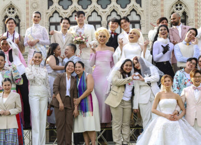 A group of LGBTQ pose for a picture as a part of celebration of a marriage equality bill at Government house in Bangkok, Thailand, on Jan. 15, 2025. (AP Photo/Jirasak jivawavatanawanit)