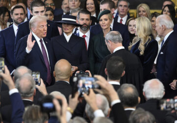 President-elect Donald Trump takes the oath of office during the 60th Presidential Inauguration in the Rotunda of the U.S. Capitol in Washington, Monday, Jan. 20, 2025. (Saul Loeb/Pool photo via AP)