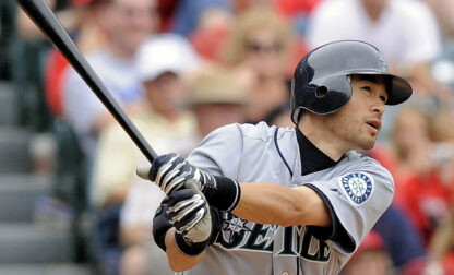 FILE - Seattle Mariners' Ichiro Suzuki, of Japan, hits a solo home run during the sixth inning of a baseball game against the Los Angeles Angels, Sunday, May 31, 2009, in Anaheim, Calif. (AP Photo/Mark J. Terrill, File)