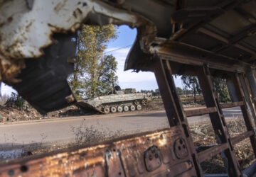 Damaged tanks that belonged to the Assad government, in Nawa, near Daraa, Syria, Jan. 4, 2025. (AP Photo/Mosa'ab Elshamy)