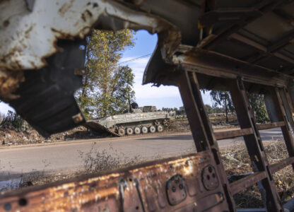 Damaged tanks that belonged to the Assad government, in Nawa, near Daraa, Syria, Jan. 4, 2025. (AP Photo/Mosa'ab Elshamy)