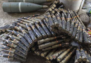 Ammunition that belonged to the the Assad government sits in a pile at a military headquarters, in Nawa, near Daraa, Syria, Jan. 4, 2025. (AP Photo/Mosa'ab Elshamy)