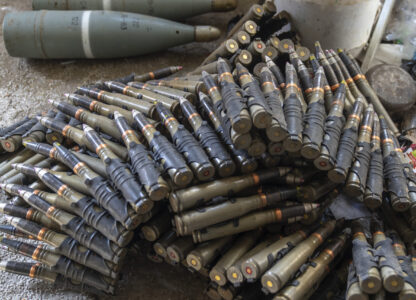 Ammunition that belonged to the the Assad government sits in a pile at a military headquarters, in Nawa, near Daraa, Syria, Jan. 4, 2025. (AP Photo/Mosa'ab Elshamy)