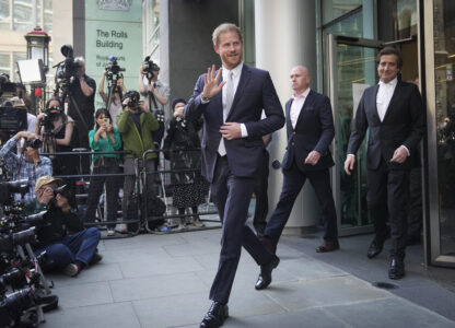 FILE - Prince Harry leaves the High Court after giving evidence in London, Wednesday, June 7, 2023. (AP Photo/Kin Cheung, File)