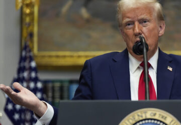 President Donald Trump speaks in the Roosevelt Room of the White House, Tuesday, Jan. 21, 2025, in Washington. (AP Photo/Julia Demaree Nikhinson)