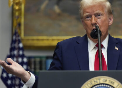 President Donald Trump speaks in the Roosevelt Room of the White House, Tuesday, Jan. 21, 2025, in Washington. (AP Photo/Julia Demaree Nikhinson)