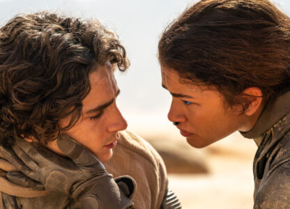 This image released by Warner Bros. Pictures shows Timothee Chalamet, left, and Zendaya in a scene from 