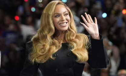 FILE - Beyonce appears at a campaign event for Democratic presidential nominee Vice President Kamala Harris in Houston, on Oct. 25, 2024. (AP Photo/Susan Walsh, File)