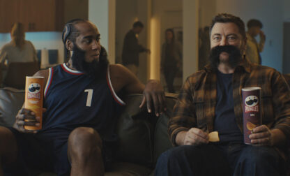 This image provided by Pringles shows the Pringles 2025 Super Bowl NFL football spot. (Pringles via AP)