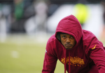 FILE - Washington Commanders wide receiver Terry McLaurin warms up before the NFC Championship NFL football game Jan. 26, 2025, in Philadelphia. (AP Photo/Derik Hamilton, File)