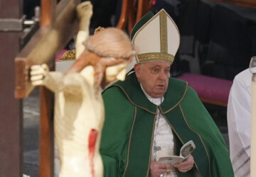 Pope Francis presides over a mass for the jubilee of the armed forces in St. Peter's Square at The Vatican, Sunday Feb.9, 2025. (AP Photo/Alessandra Tarantino)