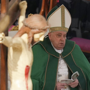 Pope Francis presides over a mass for the jubilee of the armed forces in St. Peter's Square at The Vatican, Sunday Feb.9, 2025. (AP Photo/Alessandra Tarantino)