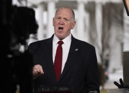 White House border czar Tom Homan speaks with reporters outside the White House, Thursday, Feb. 6, 2025, in Washington. (AP Photo/Evan Vucci)