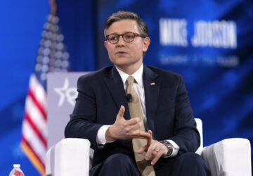 Speaker of the House Mike Johnson, R-La., speaks at the Conservative Political Action Conference, CPAC, at the Gaylord National Resort & Convention Center, Thursday, Feb. 20, 2025, in Oxon Hill, Md. (AP Photo/Jose Luis Magana)