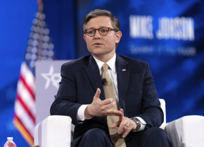 Speaker of the House Mike Johnson, R-La., speaks at the Conservative Political Action Conference, CPAC, at the Gaylord National Resort & Convention Center, Thursday, Feb. 20, 2025, in Oxon Hill, Md. (AP Photo/Jose Luis Magana)