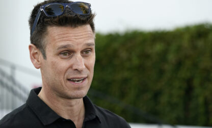 FILE -Seattle Mariners general manager Jerry Dipoto talks with reporters during Major League Baseball's GM Meetings, Nov. 9, 2021, in Carlsbad, Calif. (AP Photo/Gregory Bull, File)