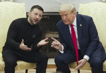 President Donald Trump, right, meets with Ukrainian President Volodymyr Zelenskyy in the Oval Office at the White House, Friday, Feb. 28, 2025, in Washington. (AP Photo/ Mystyslav Chernov)