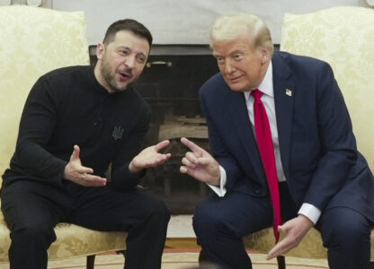 President Donald Trump, right, meets with Ukrainian President Volodymyr Zelenskyy in the Oval Office at the White House, Friday, Feb. 28, 2025, in Washington. (AP Photo/ Mystyslav Chernov)