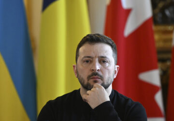 Ukraine's President Volodymyr Zelenskyy at the European leaders' summit to discuss Ukraine, hosted by Britain's Prime Minister Keir Starmer, at Lancaster House, London, Sunday March 2, 2025. (Justin Tallis/Pool via AP)