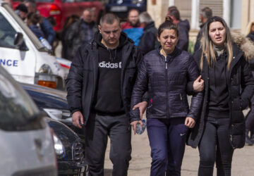 Relatives of victims leave a hospital in the town of Kocani, North Macedonia, Monday, March 17, 2025, following a massive fire in the nightclub early Sunday. (AP Photo/Visar Kryeziu)